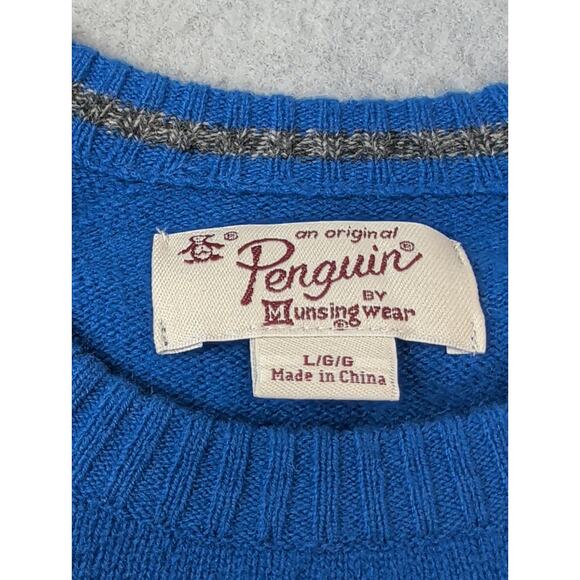 Penguin By Munsingwear Sweater Large Blue 100% Lambswool Crew Neck Preppy Casual - Picture 3 of 11